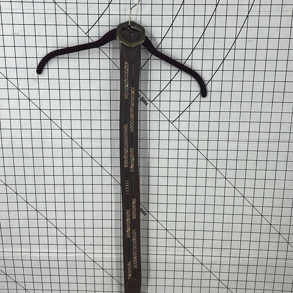 Lucky brand, leather, zigzag stitch accent, brass buckle belt S - Picture 6 of 12